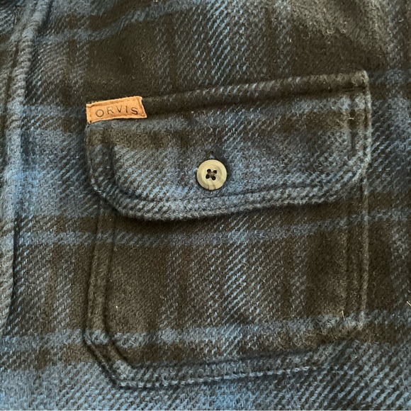 ORVIS  Big Bear Navy and Black Heavy weight plaid Flannel size Large - Picture 9 of 12